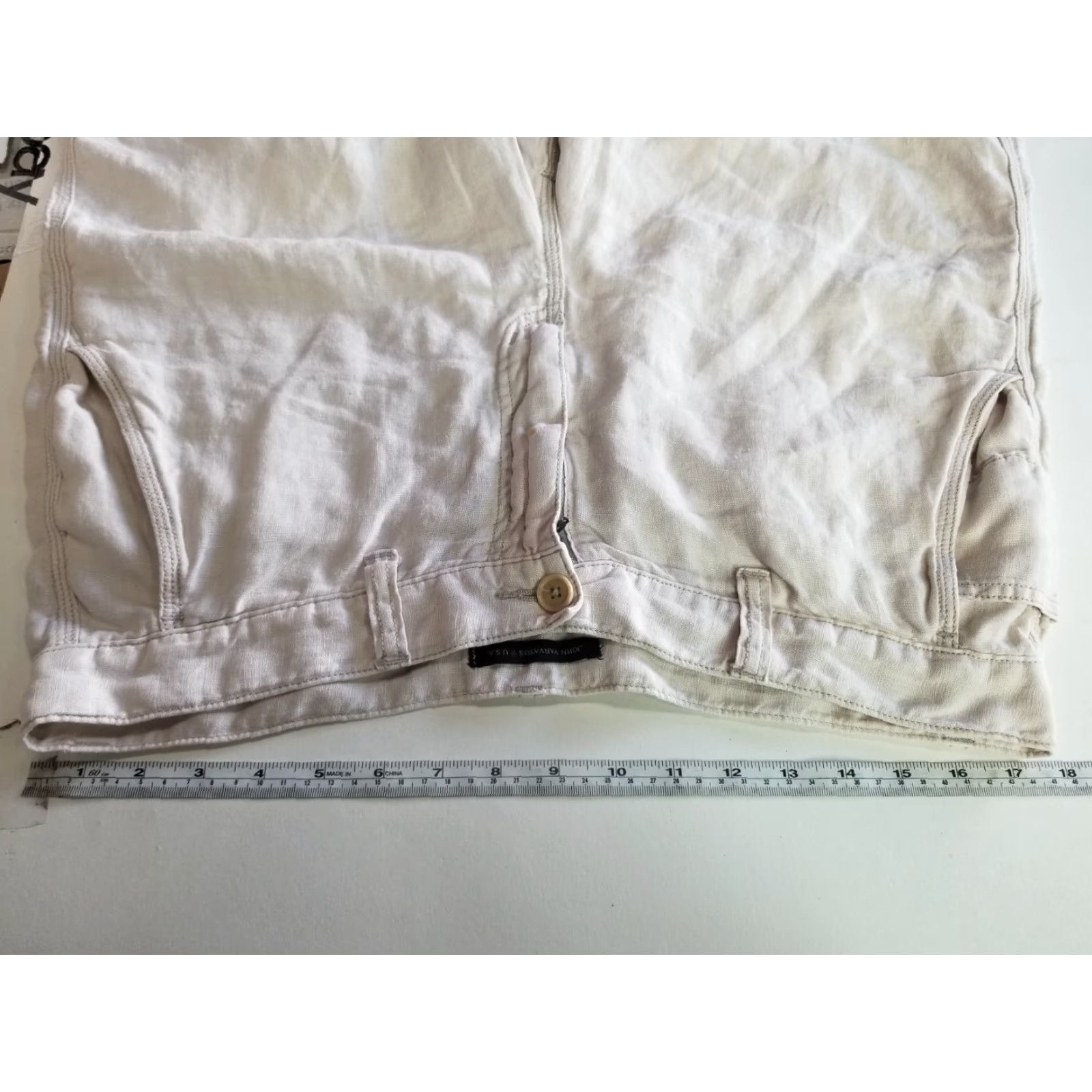 John Varvatos John Varvatos Men Shorts Casual Chino Linen 34 Pockets Beige/Khaki USA Mens Size US 34 / EU 50 - 4 Thumbnail