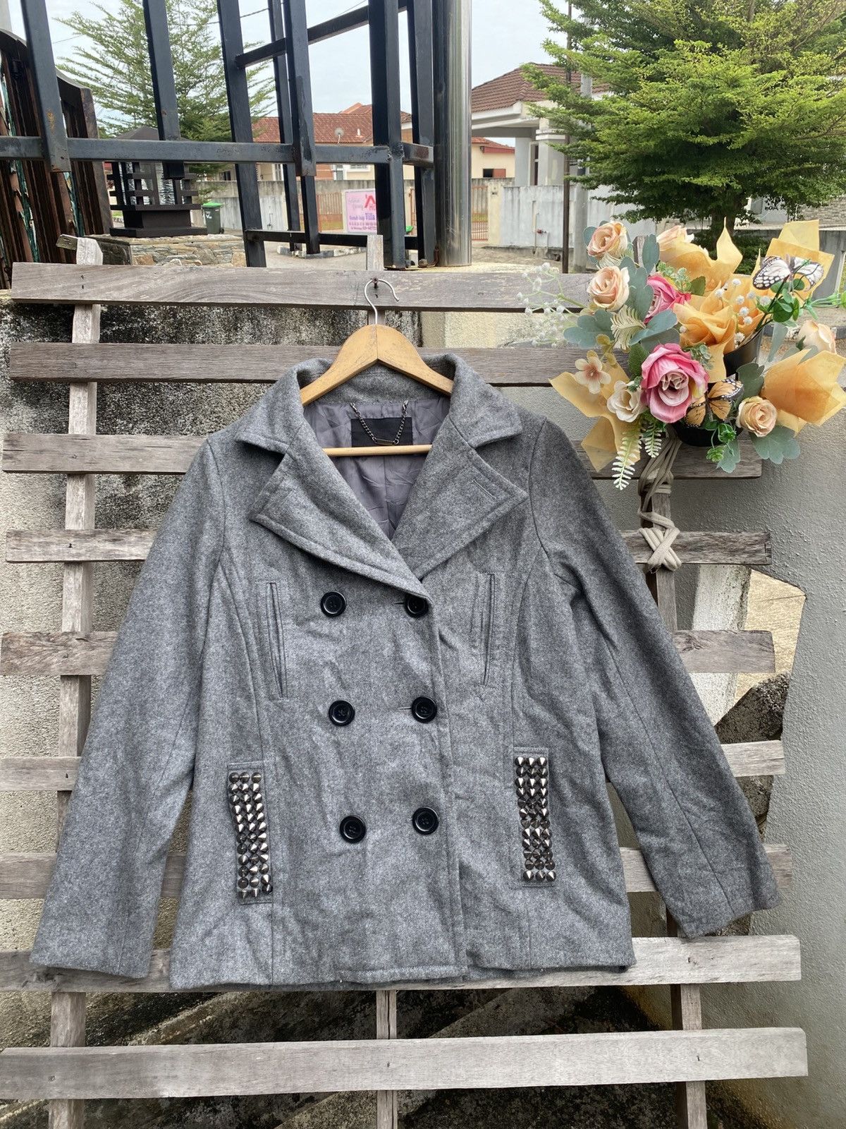 Japanese Brand × Vintage Wool-Blend Double-Breasted Peacoat Jacket - Studded Pocket Size S / US 4 / IT 40 - 1 Thumbnail