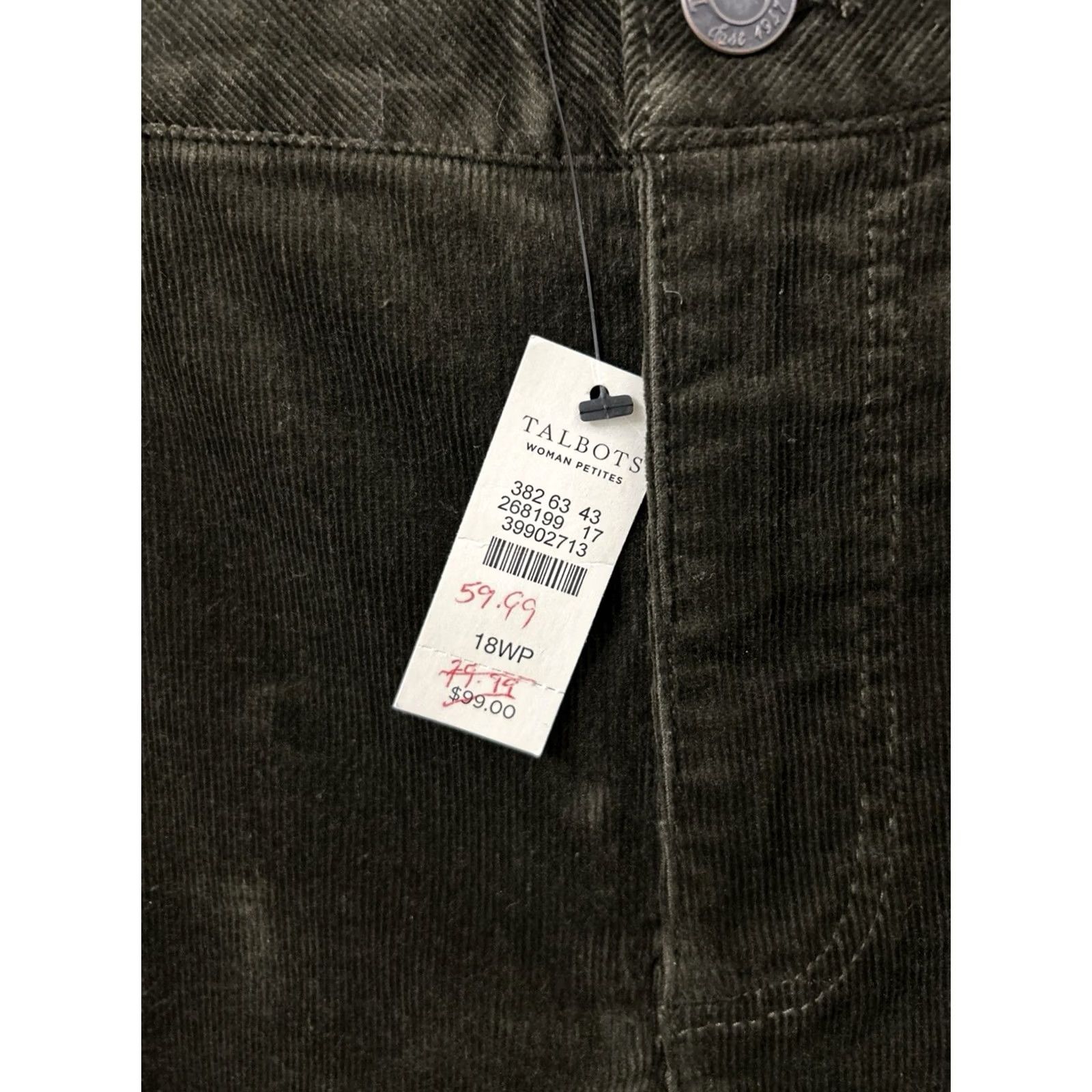Talbots VINTAGE TALBOTS Heritage Corduroy Pants Womens 18 Olive Green Straight Leg NWT 9 MSRP Size 40" / US 18 - 5 Thumbnail