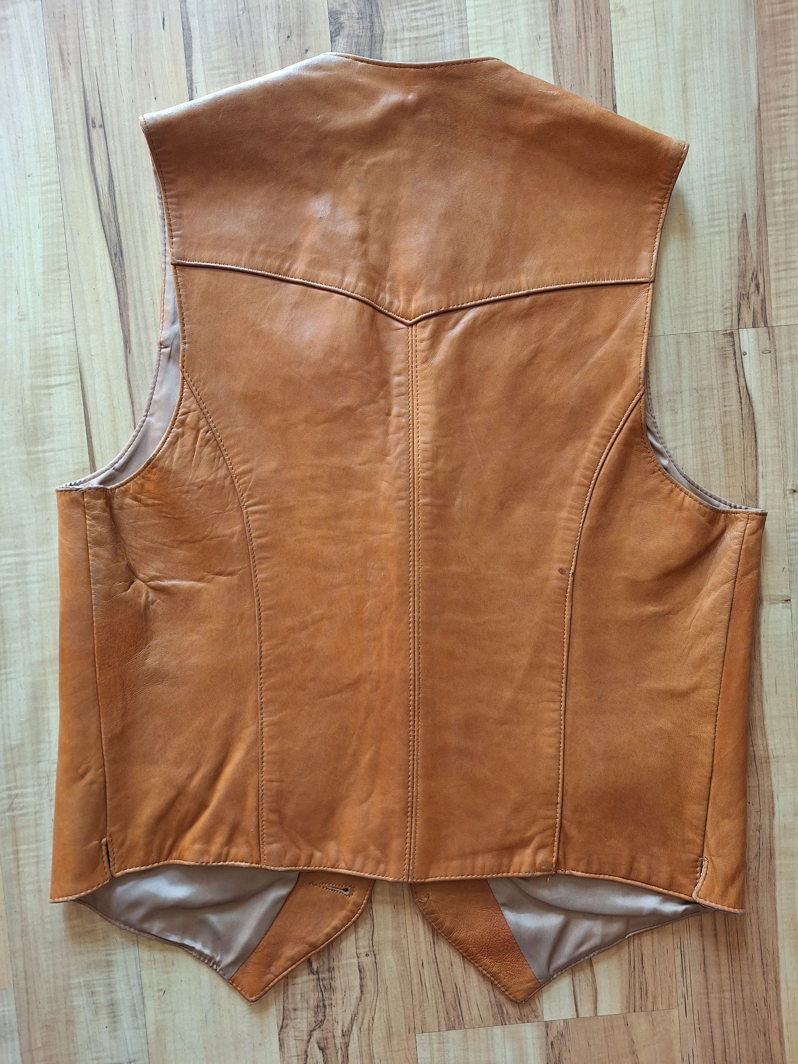 Other Vintage Silton Tan Leather Vest - Western Cowboy Style - L Size US L / EU 52-54 / 3 - 3 Thumbnail