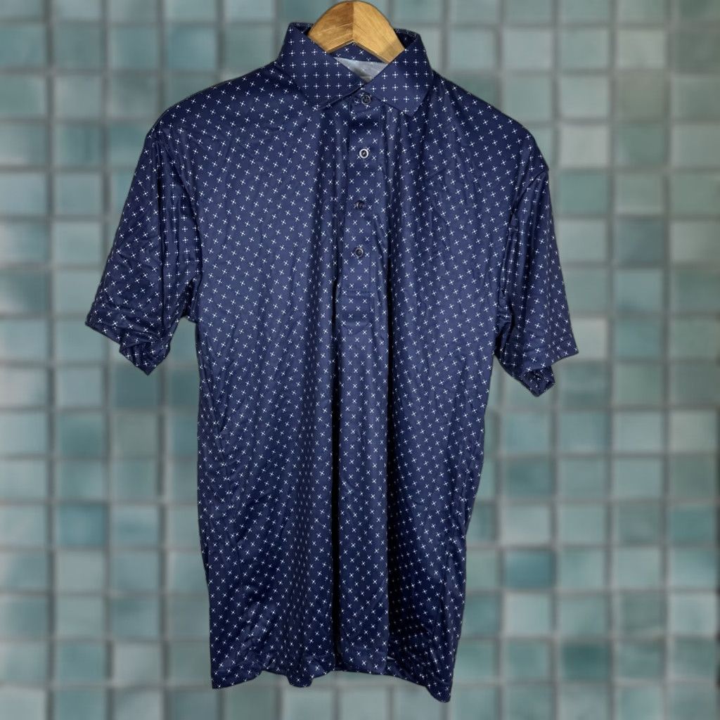 Vintage Collars and Co Dress Polo Shirt M Regular Men Collars & Co Blue Star Los Cabos Pattern Polo Short Sleeve Golf NWOT Size 40R - 1 Thumbnail