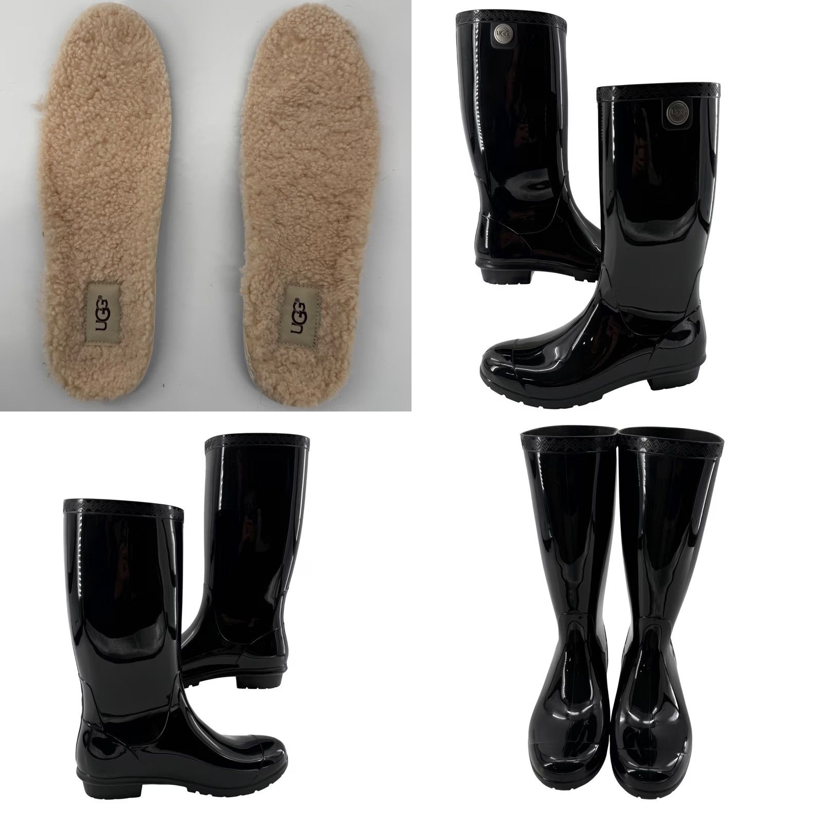 Ugg UGG Shaye Rain Boot Black Glossy Waterproof Knee High Insole Sheepskin 9 Womens Size US 9 / IT 39 - 8 Thumbnail