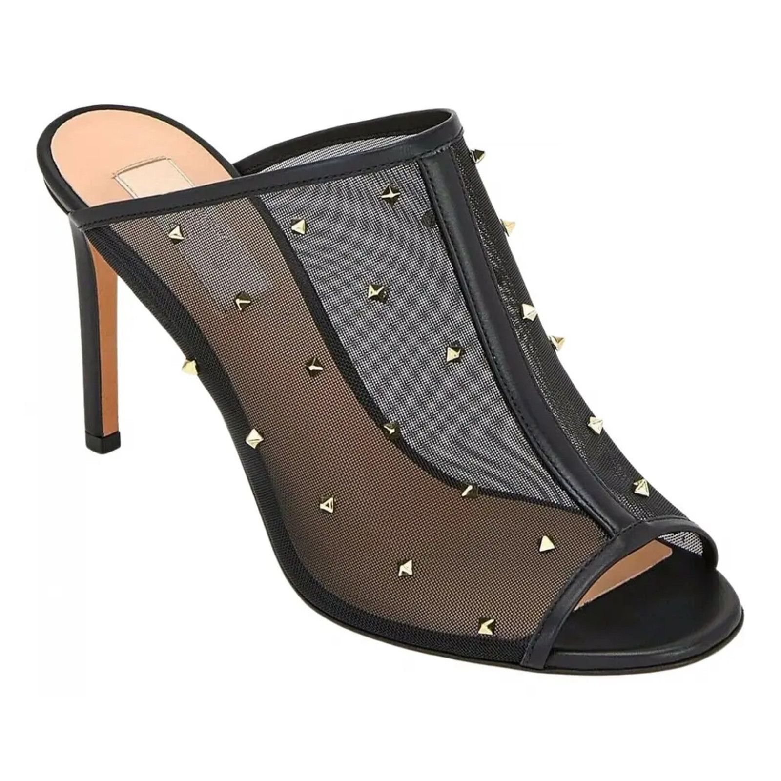 Valentino Rockstud Black Shining Mesh Mule Slide Backless