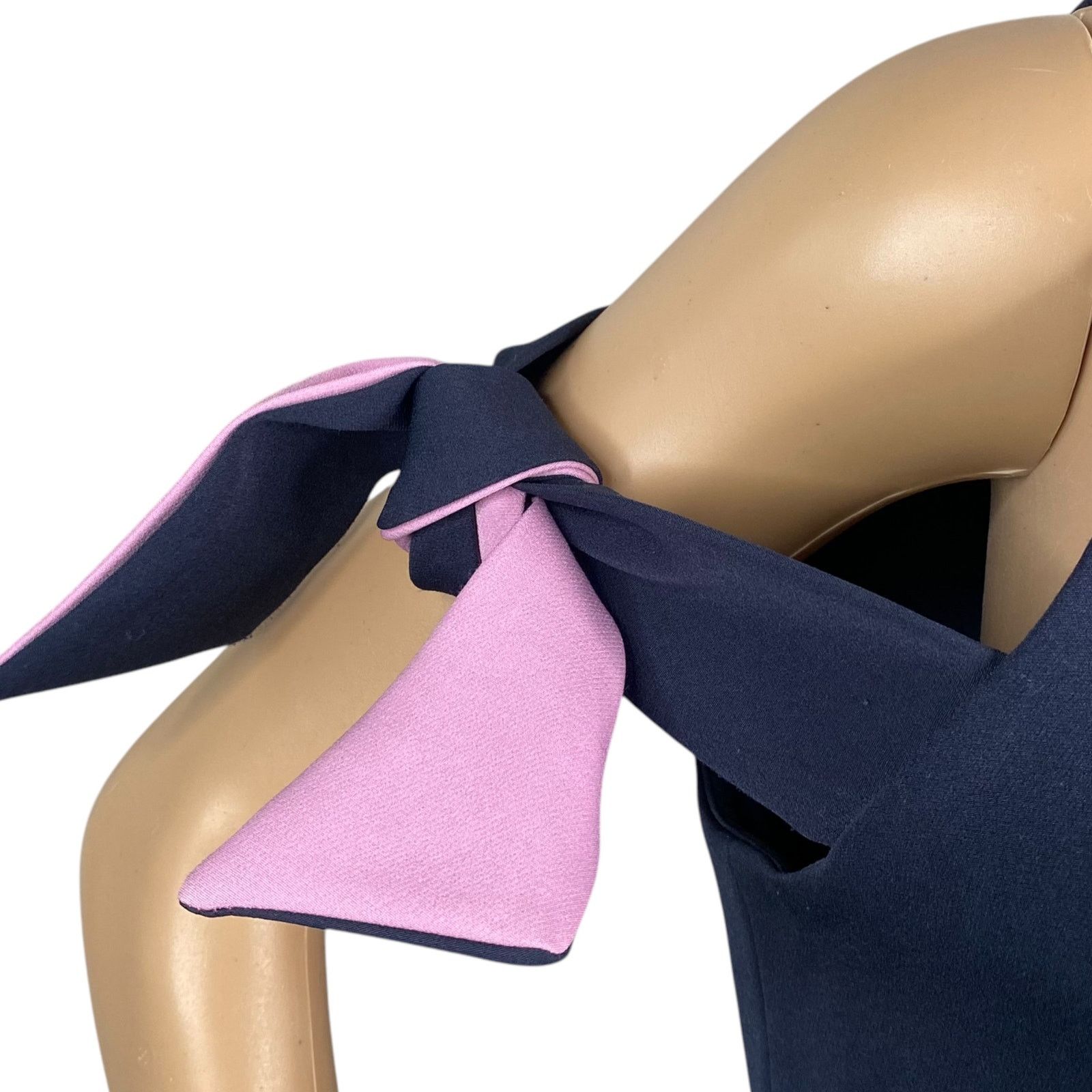 MILLY Milly $450 Madison Navy Blue Bow Detail A-line Dress SZ 8 Size M / US 6-8 / IT 42-44 - 3 Thumbnail
