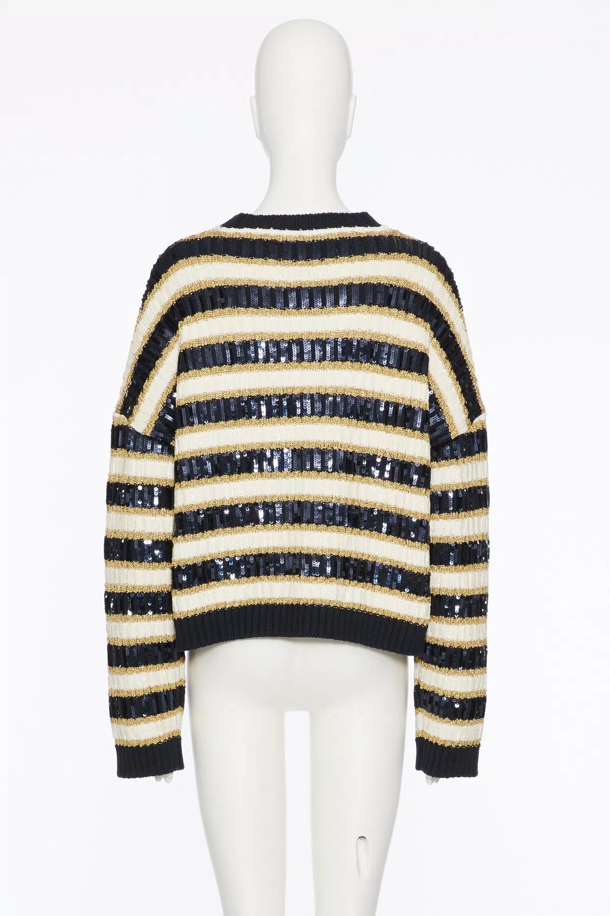 Valentino o1s1wg110925 Embroidered Knit Jacket in Nevy Blue/Avorio Size L / US 10 / IT 46 - 4 Thumbnail