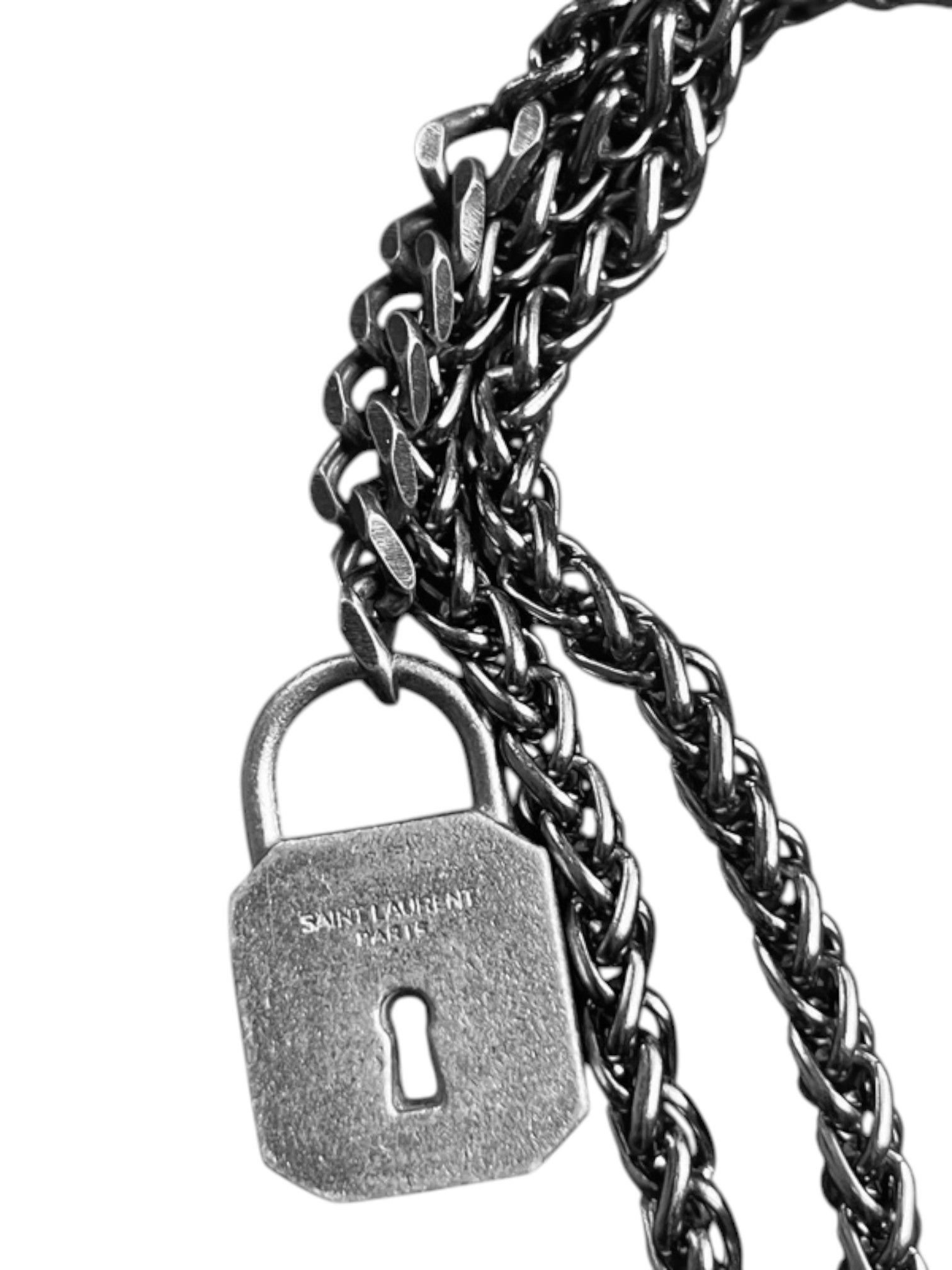 Saint Laurent Paris Saint Laurent Triple Chain Lock Necklace, Hedi Slimane Era Size ONE SIZE - 5 Thumbnail