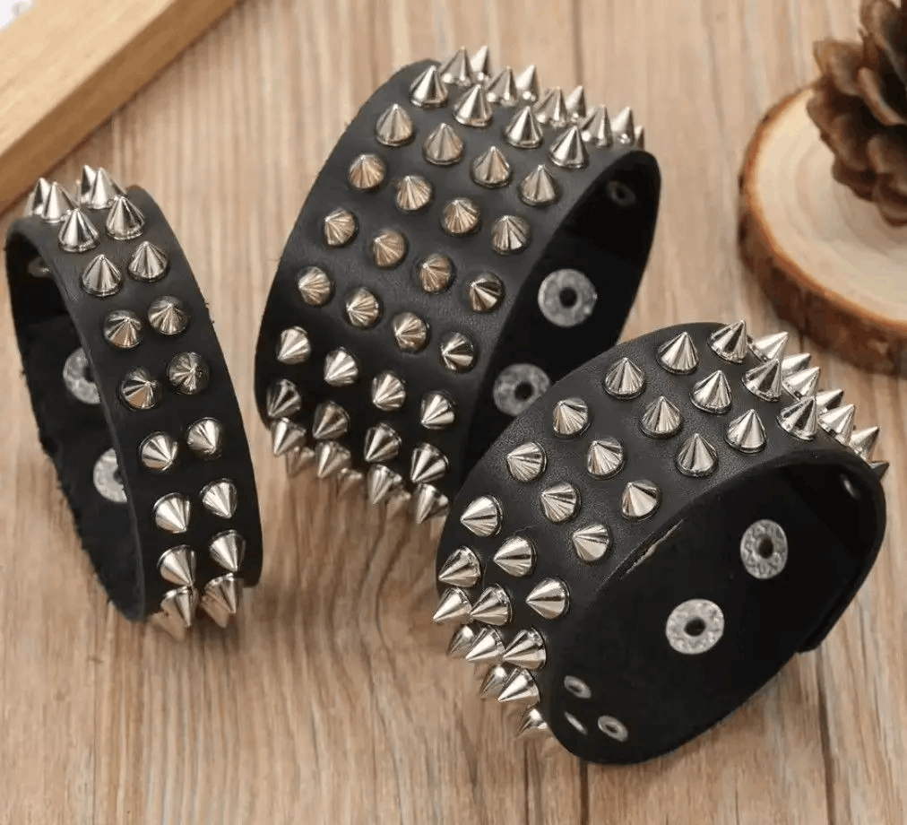 Japanese Brand Pu leather 2 Line Spike Vintage Bracelet Size ONE SIZE - 3 Thumbnail