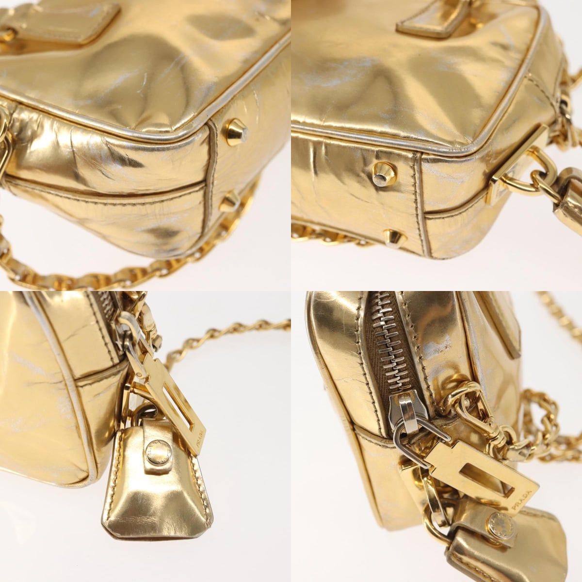 Prada PRADA Hand Bag Leather Gold Size ONE SIZE - 11 Thumbnail