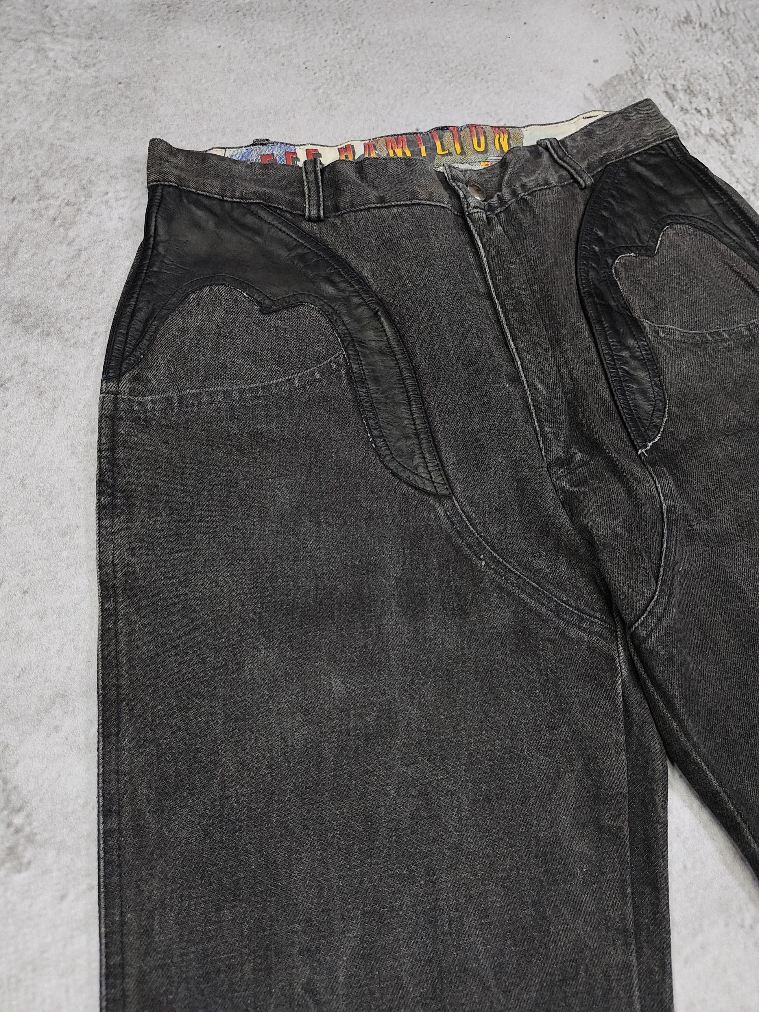 Jeff Hamilton 80s Jeff Hamilton- Archive Rocker Grunge Leather Trim Jeans Size US 31 - 4 Thumbnail