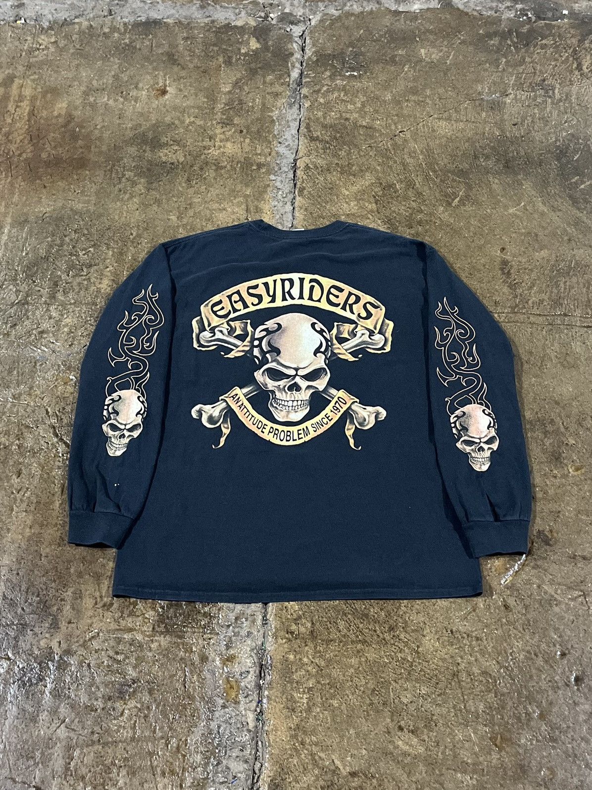 Harley Davidson × JNCO × Vintage CRAZY Y2K EASYRIDERS FLAME SKULL LONGSLEEVE LOGO BIKER TEE Size US M / EU 48-50 / 2 - 1 Thumbnail