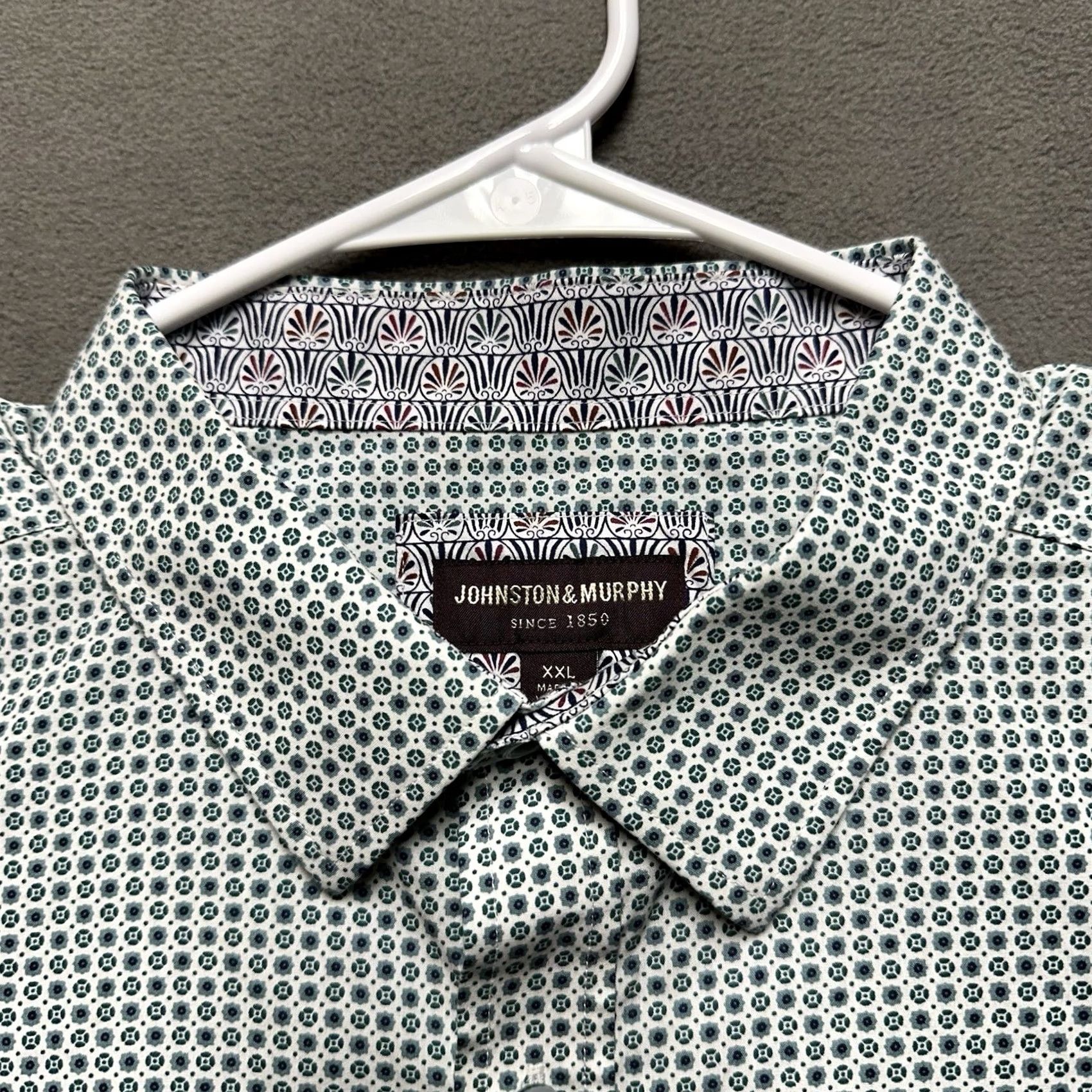 Johnston & Murphy Johnston & Murphy Shirt Men 2XL White Green Geometric Button Up Cotton Long Sleeve Size US XXL / EU 58 / 5 - 5 Thumbnail