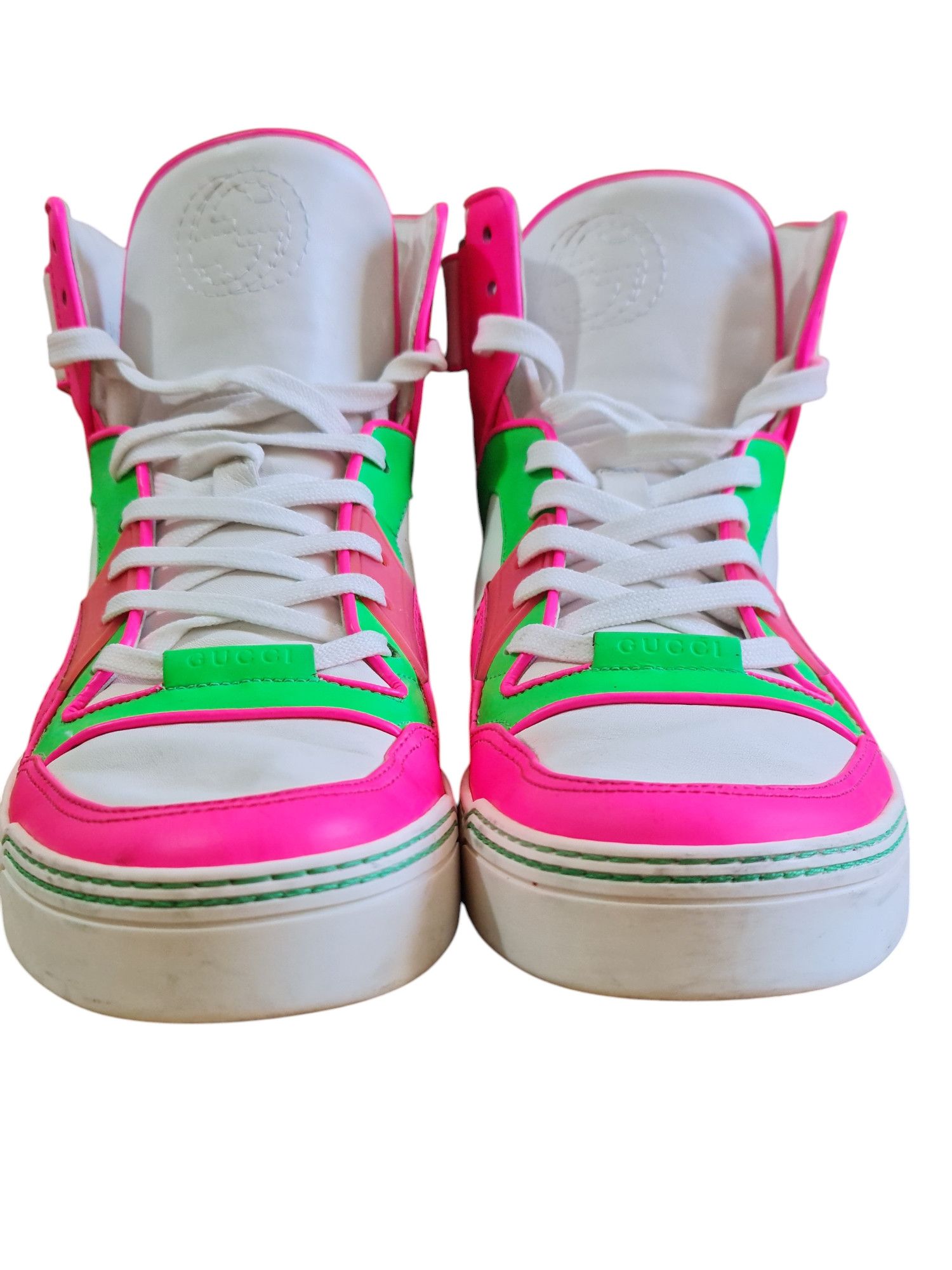 Gucci Gucci High-Top Leather Neon Sneakers Size 9G (US 10) Size US 10 / EU 43 - 2 Thumbnail