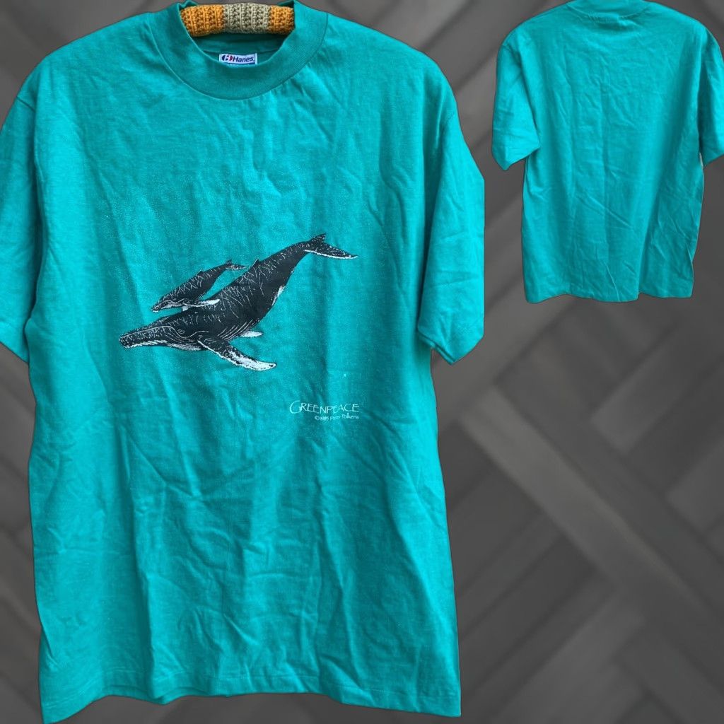 Hanes VINTAGE Greenpeace Humpback Whales T-Shirt Mens L 1980s Hanes 100% Cotton Graphic Tee See Pics Size US L / EU 52-54 / 3 - 1 Thumbnail