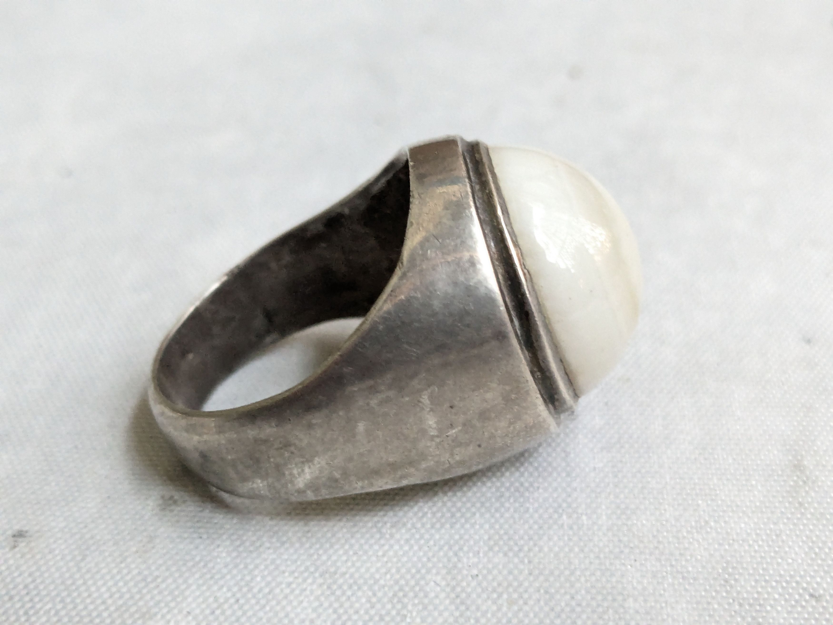 Jewelry Vintage .900 Silver Ring White Agate Round Cabochon 15.5 Size ONE SIZE - 5 Thumbnail