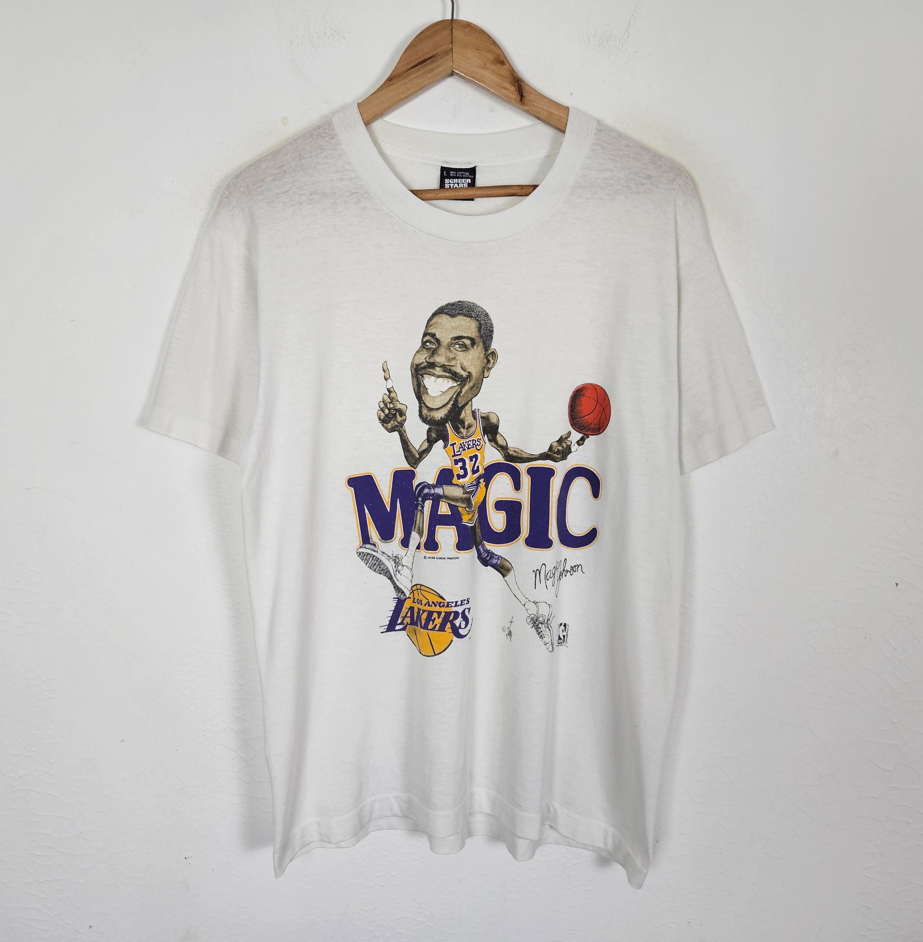 NBA × Salem Sportswear × Vintage Vintage 80s NBA Magic Johnson Lakers Shirt Size US L / EU 52-54 / 3 - 2 Thumbnail
