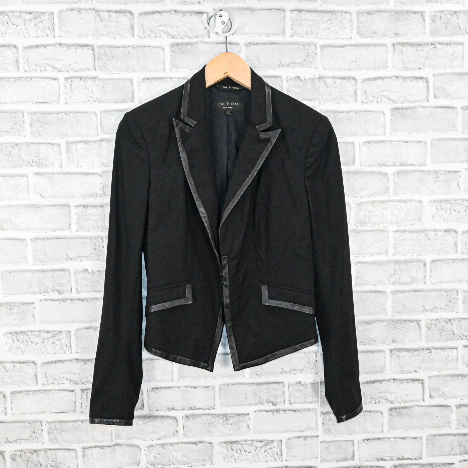 Rag & Bone Rag & Bone Women's Leather trim Woolk Blazer Jacket Cropped Size XS / US 0-2 / IT 36-38 - 9 Thumbnail