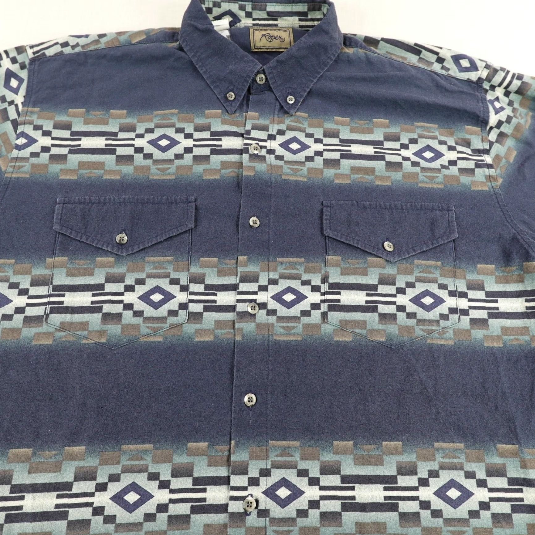 Roper VINTAGE Roper Shirt XL Blue Aztec Western Button-Up Cowboy 90s Mens Size US XL / EU 56 / 4 - 3 Thumbnail
