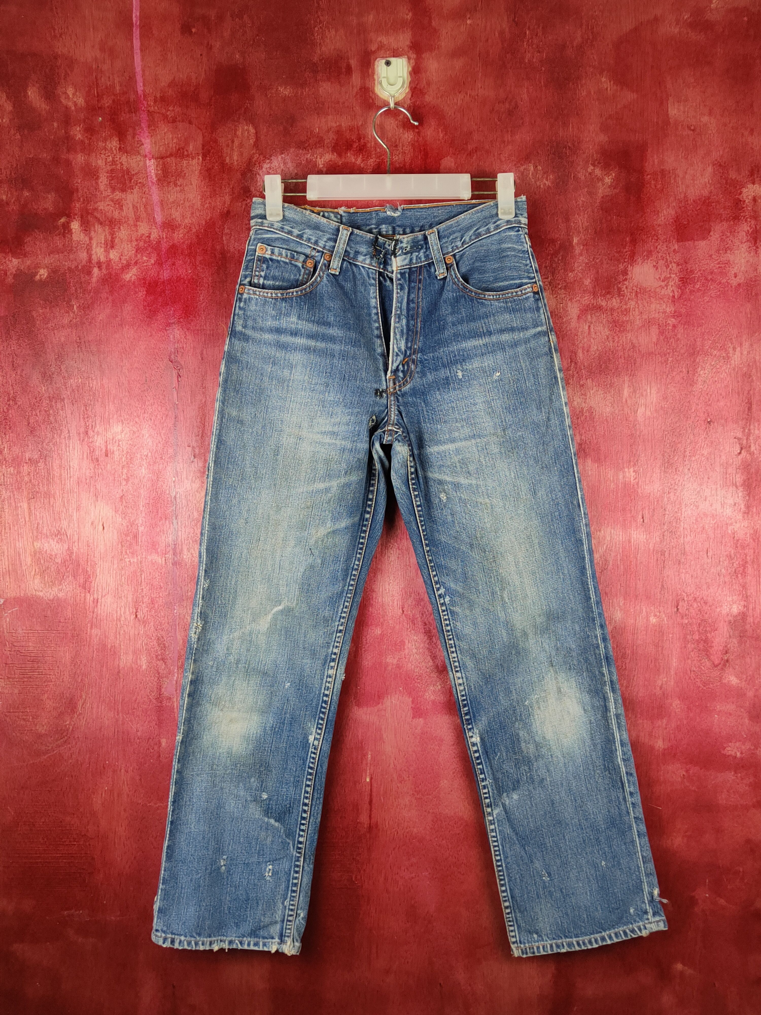 502 Levi's vintage faded Blue distressed ripped Denim #S1412