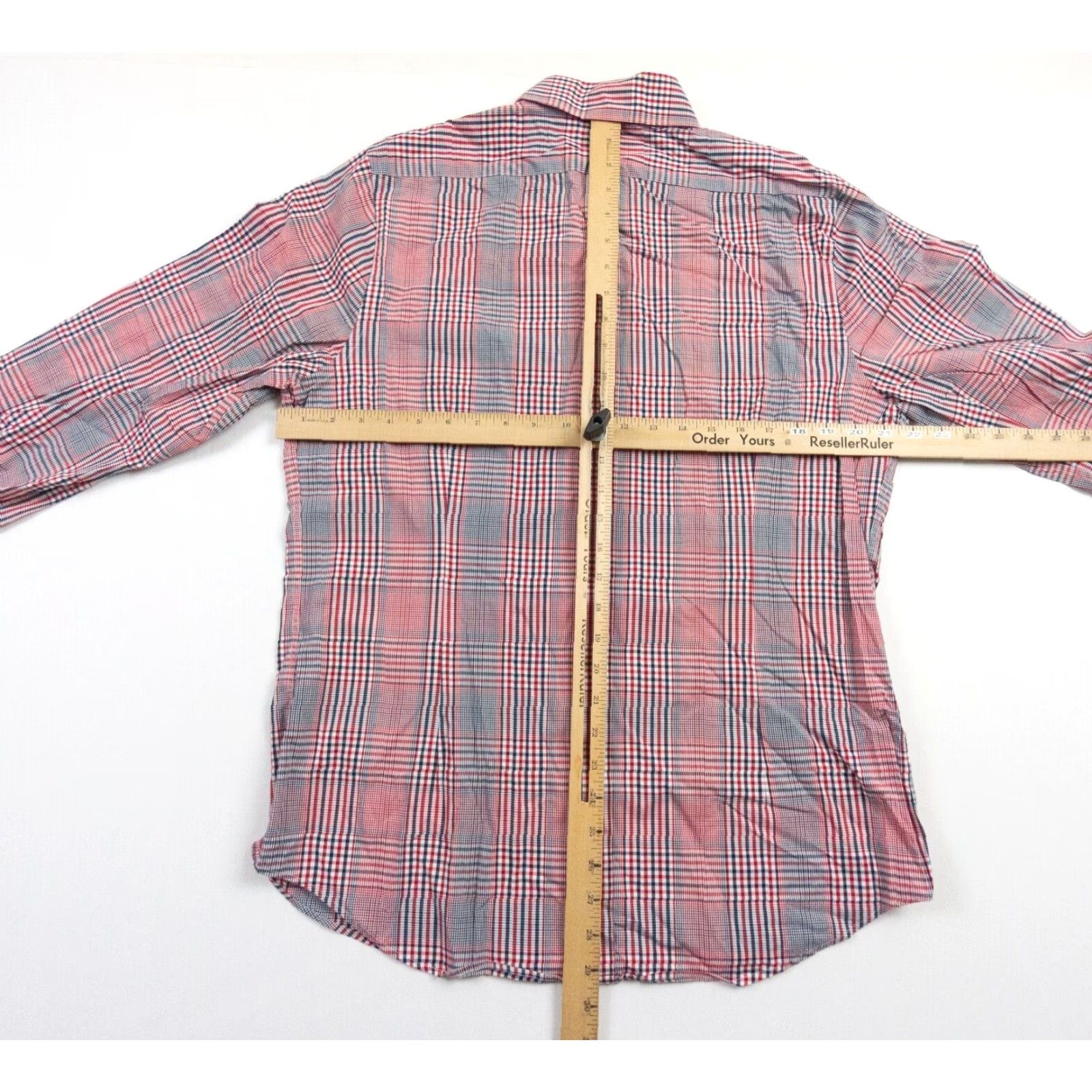 Express Express Mens Large Red Long Sleeve Button Up Fitted Check Plaid Stretch Shirt Size US L / EU 52-54 / 3 - 7 Thumbnail