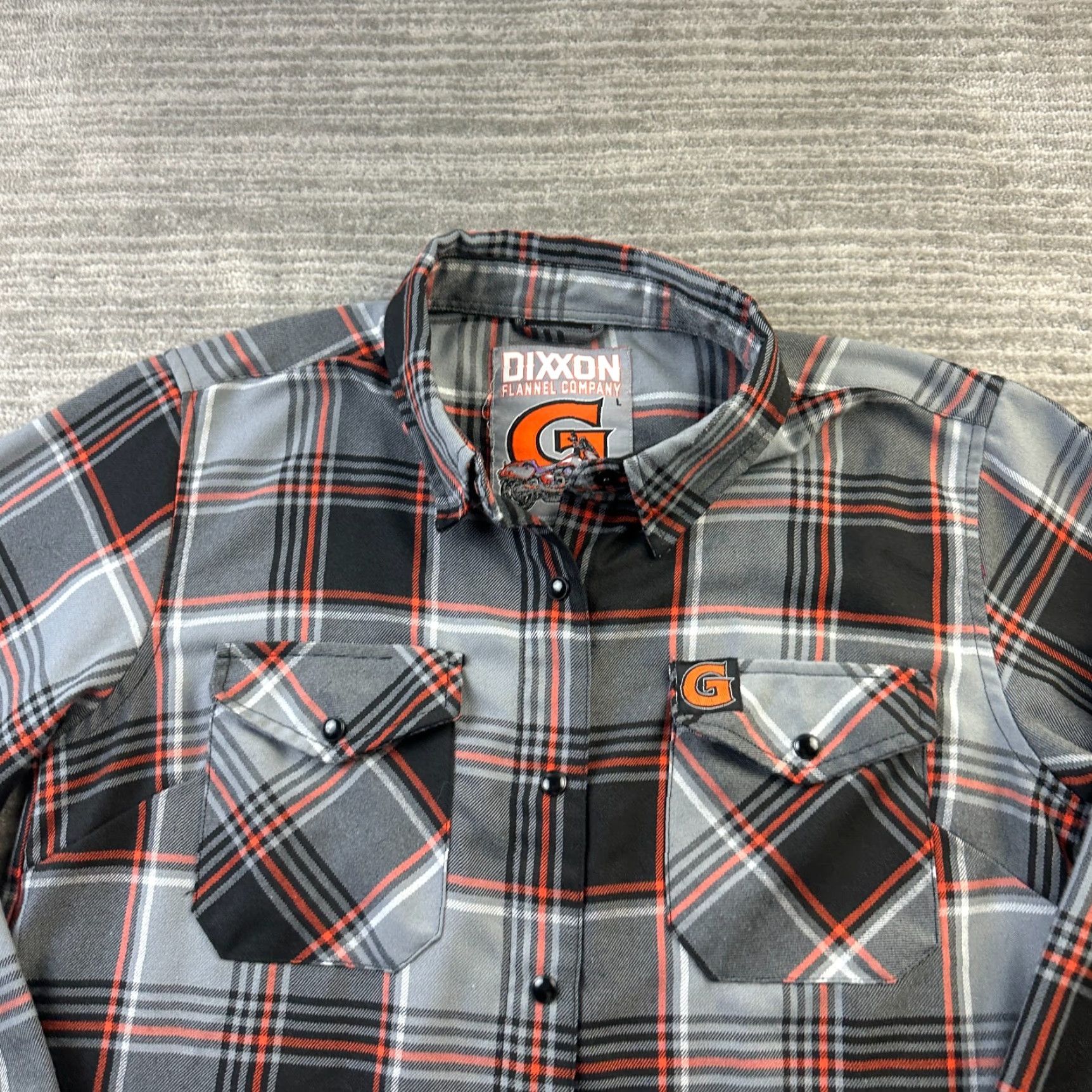 Vintage Dixxon Flannel Shirt Womens Large Gray Orange Plaid The G Snap Harley Size L / US 10 / IT 46 - 3 Thumbnail