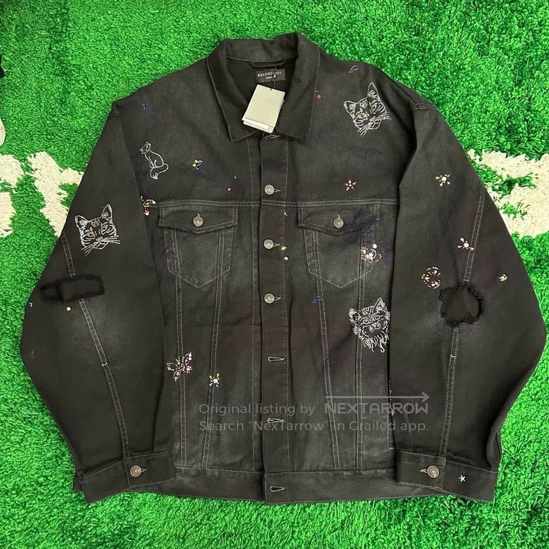 Balenciaga Crystal Studs and Graffiti Single Breasted Long