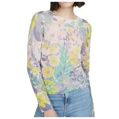 image of NWT Autumn Cashmere Floral Print 100% Cashmere Crew Neck Swe in Pink, Women's (Size Small)