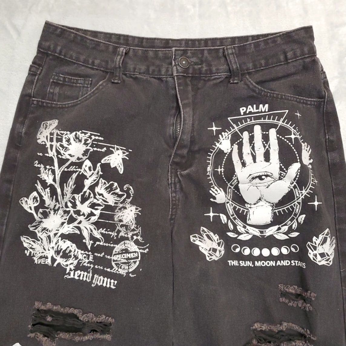 Vintage VINTAGE Rowme Jeans Womens XL Black Denim Baggy Distressed Zodiac Tarot Retro Jeans Womens XL Black Denim Baggy Distressed Zodiac Tarot Retro Mens? Size 40" / US 18 - 4 Thumbnail