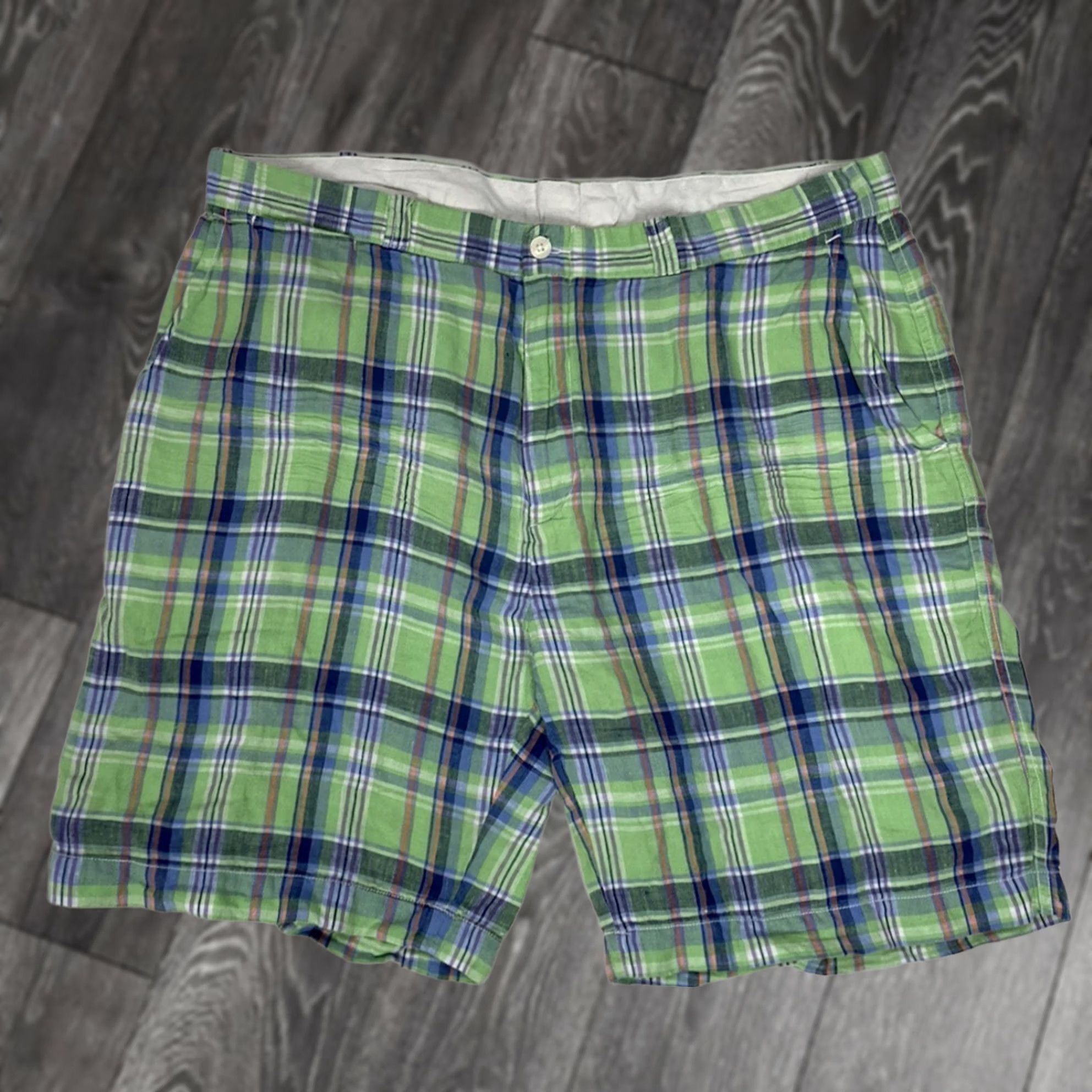 Polo Ralph Lauren VINTAGE Polo Ralph Lauren Shorts Men Slim GI Fit 40 Tall Plaid Linen Blue Green 5-Pocket Chino Casual Size US L / EU 52-54 / 3 - 1 Thumbnail