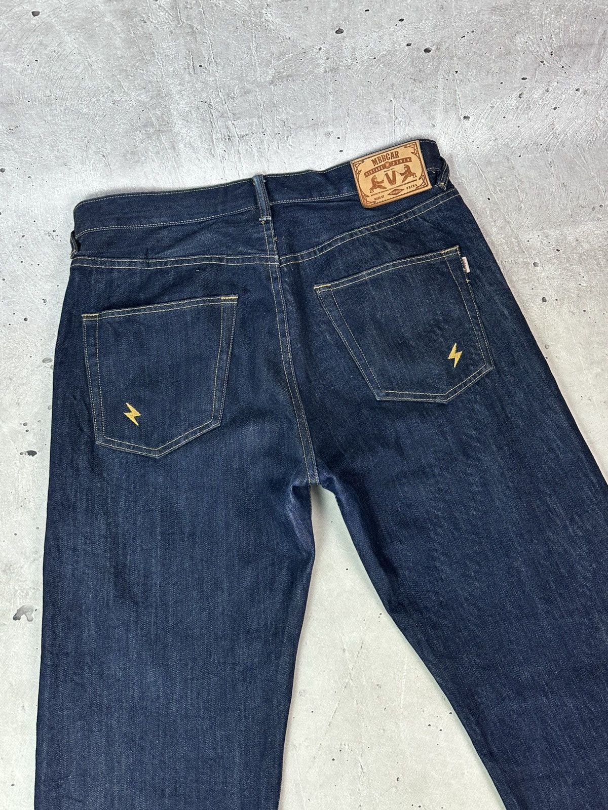 Japanese Brand Mbbcar Selvedge Navy Cotton Wide-Leg Men’s Indigo Jeans Size US 34 / EU 50 - 10 Thumbnail