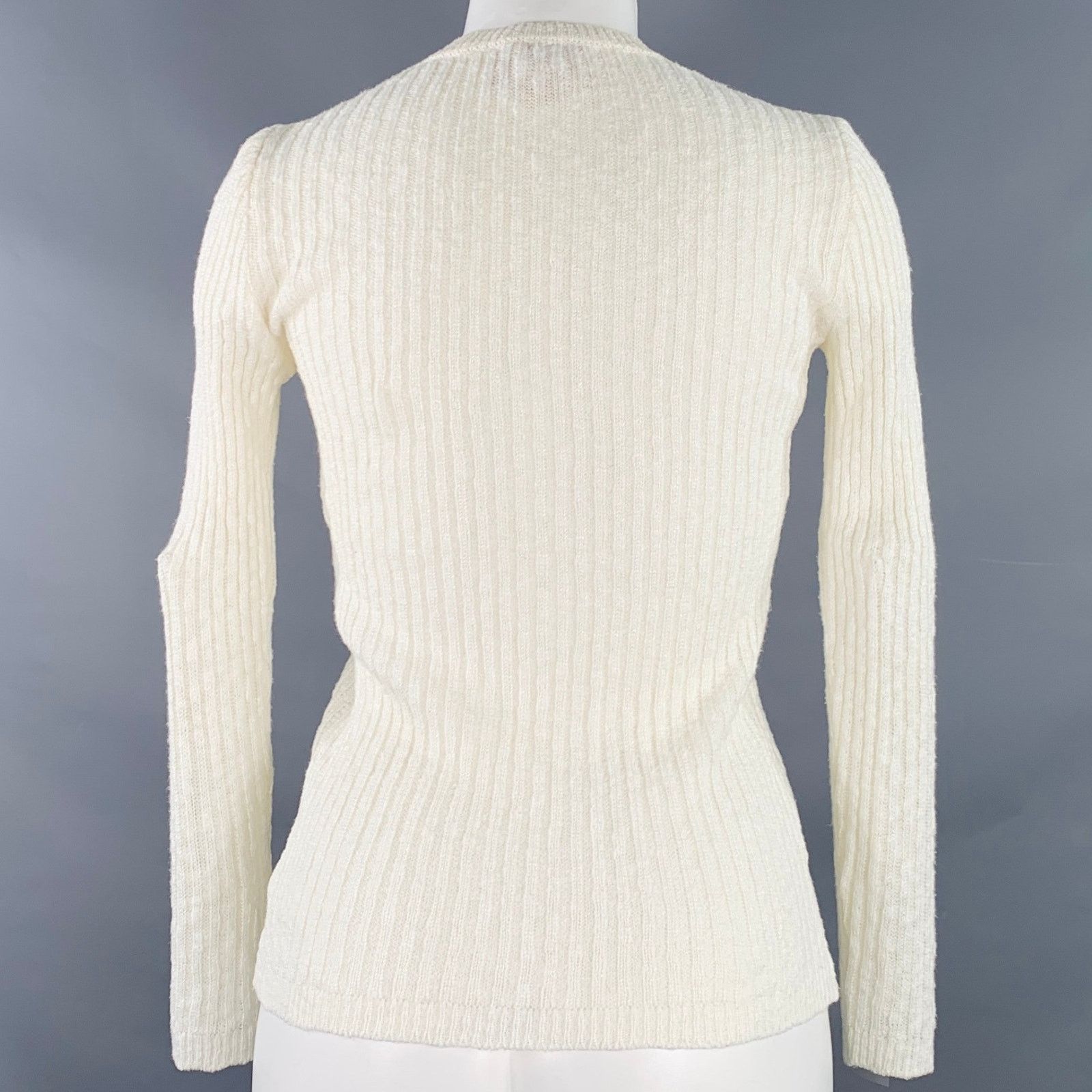 Courreges COURREGES 0 Cream Acrylic Cotton Rib Knit V-Neck Cardigan Size XS / US 0-2 / IT 36-38 - 4 Thumbnail