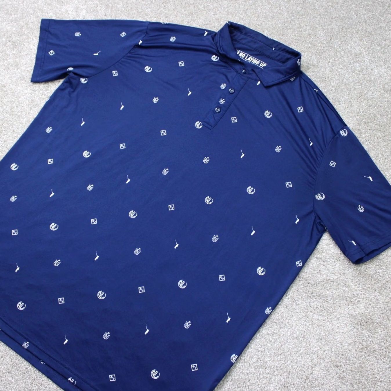 Vintage No Laying Up Polo Shirt Men XL Blue Golf All Over Print Stretch Short Sleeve Size US XL / EU 56 / 4 - 3 Thumbnail