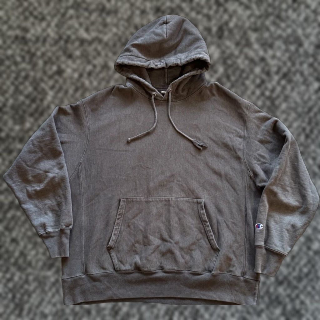 VINTAGE Champion Reverse Weave Hoodie Pullover Gray 2000s Mens Large XL Distressed Drawstring Hooded Pockets Sports