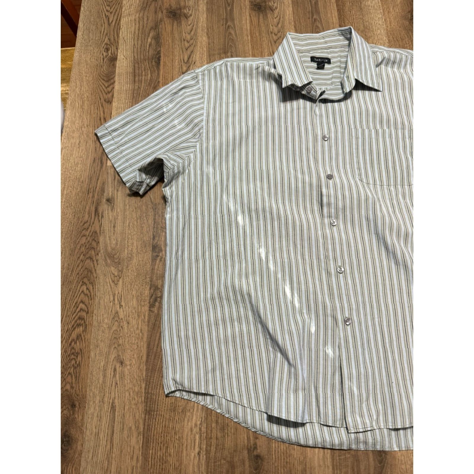 Van Heusen Van Heusen Shirt Mens XL Striped Button Up Blue Green Grey 17-17.5 Size US XL / EU 56 / 4 - 3 Thumbnail