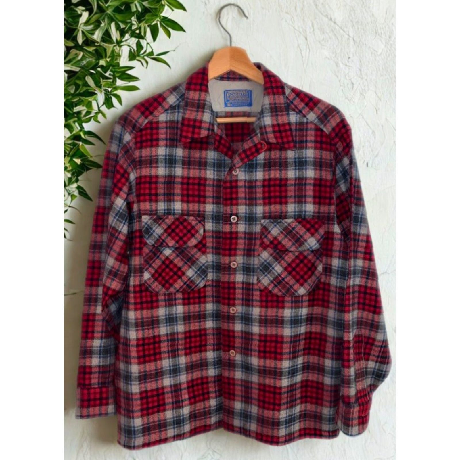 Pendleton VINTAGE Pendleton Board Shirt Jacket Shacket Red Plaid Wool Loop Collar Men’s L USA Size US L / EU 52-54 / 3 - 3 Thumbnail