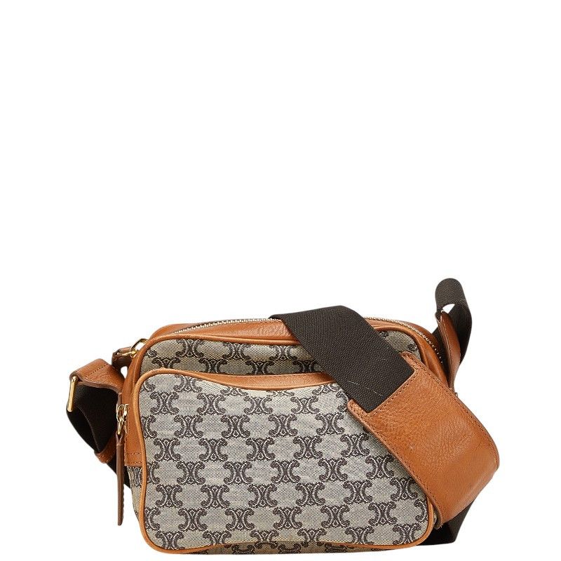 Celine Celine Macadam Canvas Leather Shoulder Bag Camera Bag Canvas Crossbody Bag in Beige, Women's