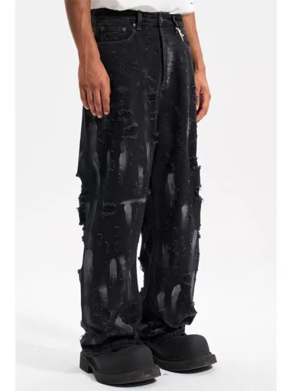Japanese Brand VIBE High street style mud dyed ripped straight baggy jeans Size US 31 - 1 Thumbnail