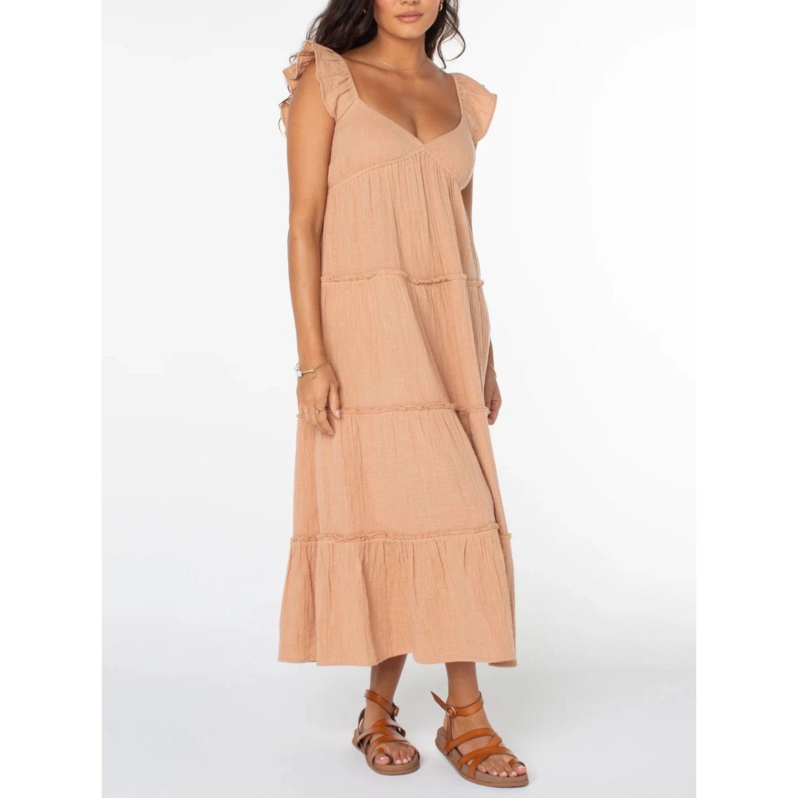 Robyn Lynch Roxy Palmy Cotton Gauze Midi Dress Taupe Medium A01896 Size M / US 6-8 / IT 42-44 - 1 Thumbnail