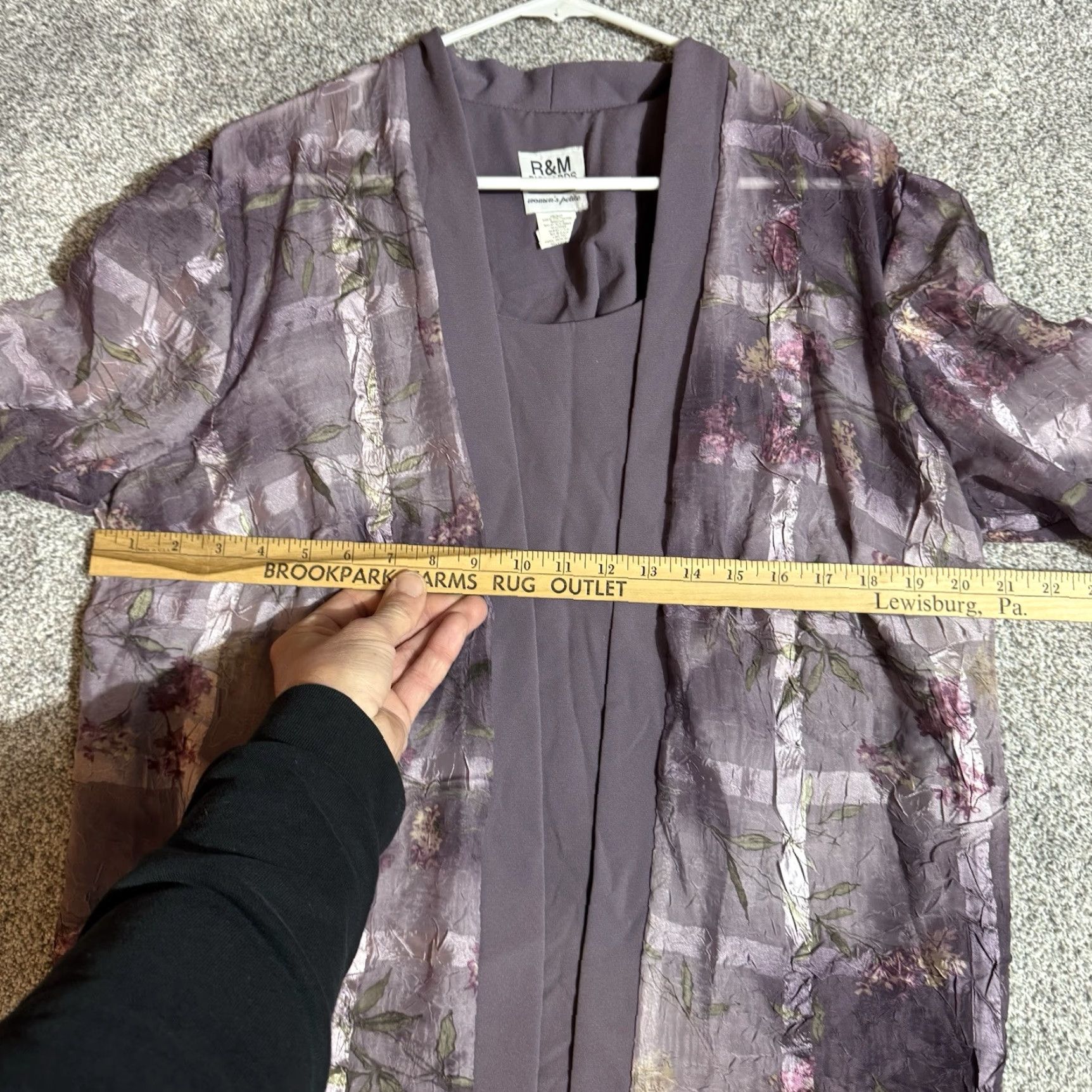 Vintage VINTAGE 90s R&M Richards Top Womens 14WP Floral Evening Wear Romantic Chic Shirt Womens 14WP Purple Floral 3/4 Sleeve Square Neck Pullover Size XL / US 12-14 / IT 48-50 - 3 Thumbnail