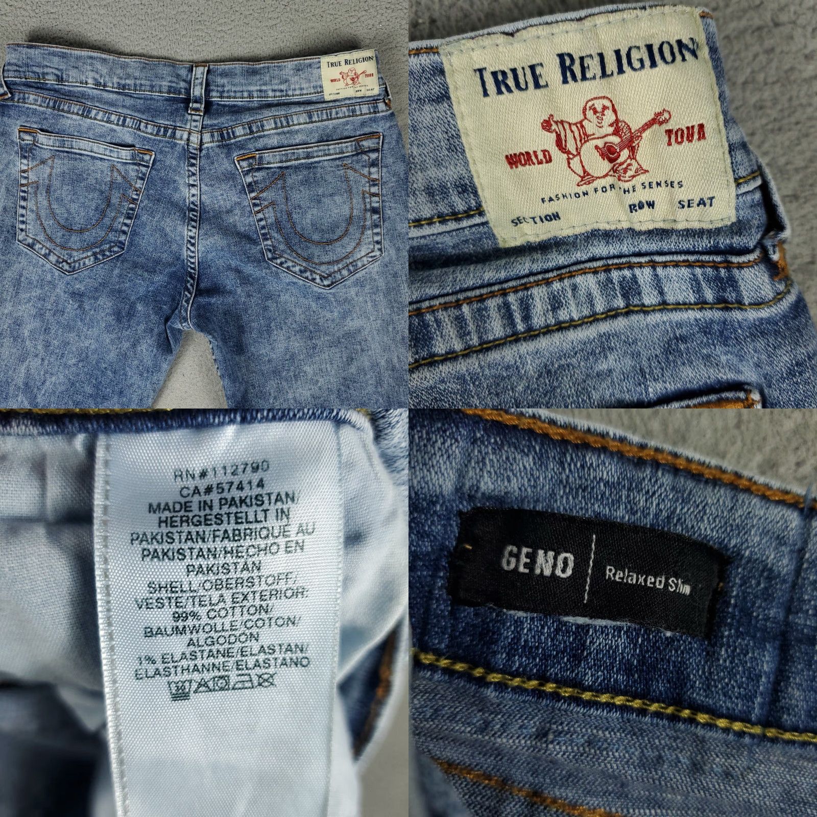 True Religion True Religion Jeans Mens 40x32 Blue Acid Wash Geno Relaxed Slim Straight Pants Size US 40 / EU 56 - 8 Thumbnail