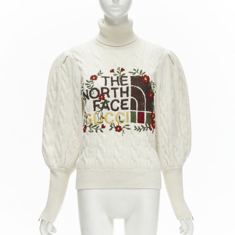 Gucci rare GUCCI THE NORTH FACE wool floral logo embroidery cable knit turtleneck XS Size S / US 4 / IT 40 - 1 Thumbnail