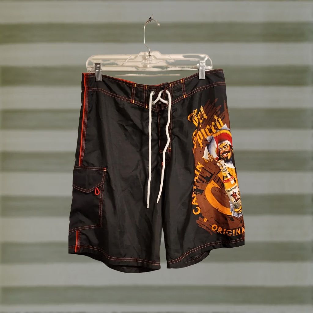 Vintage Captain Morgan Shorts Mens 34 Black Board String Tie Summer Alcohol Big Print Size US 34 / EU 50 - 1 Thumbnail