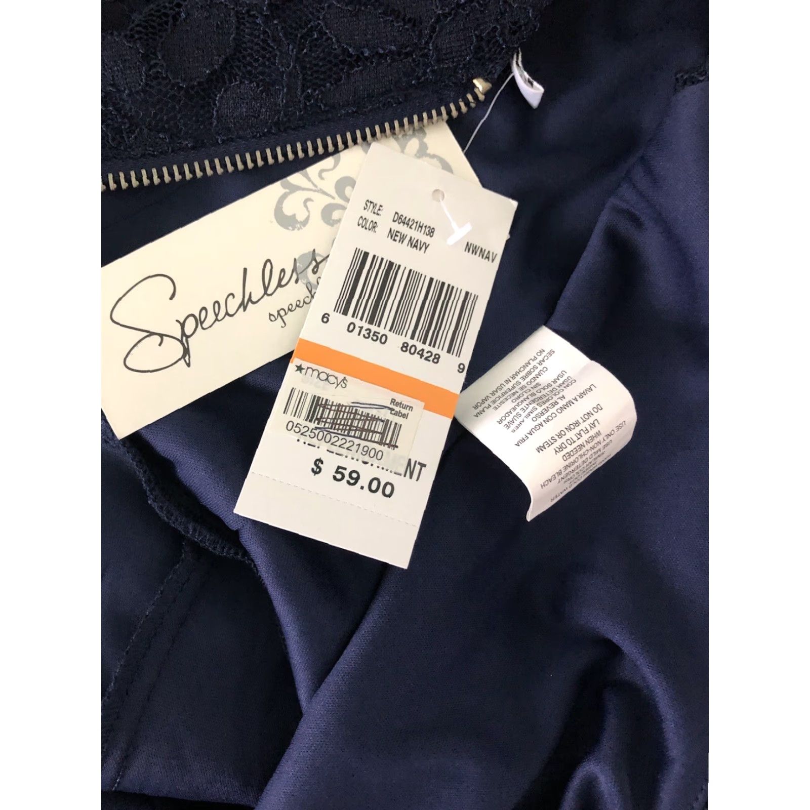 Vintage Speechless NWT Lace Fit & Flare Dress Navy S Sleeveless V-Back Floral Knee Length Women's Size S / US 4 / IT 40 - 5 Thumbnail