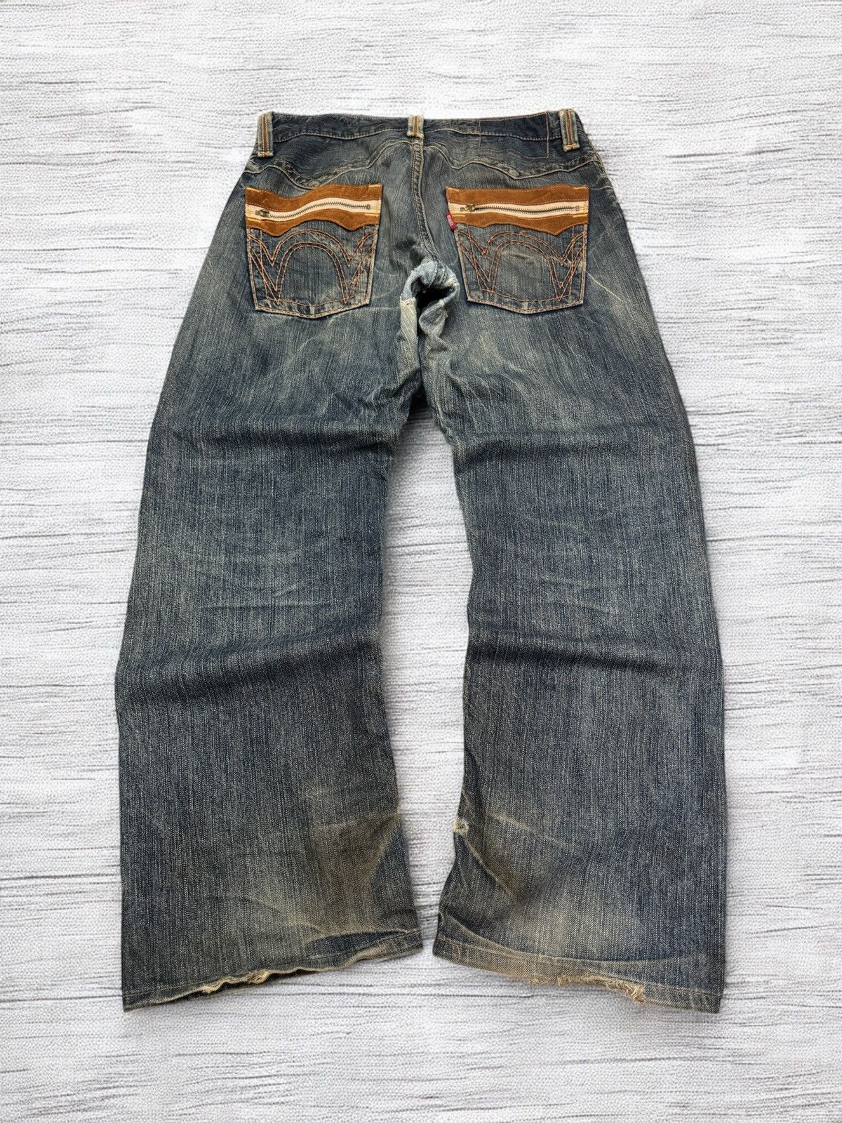 Edwin Distress Edwin Leather Trimmed Western Baggy Rusty Wash Size US 33 - 1 Thumbnail