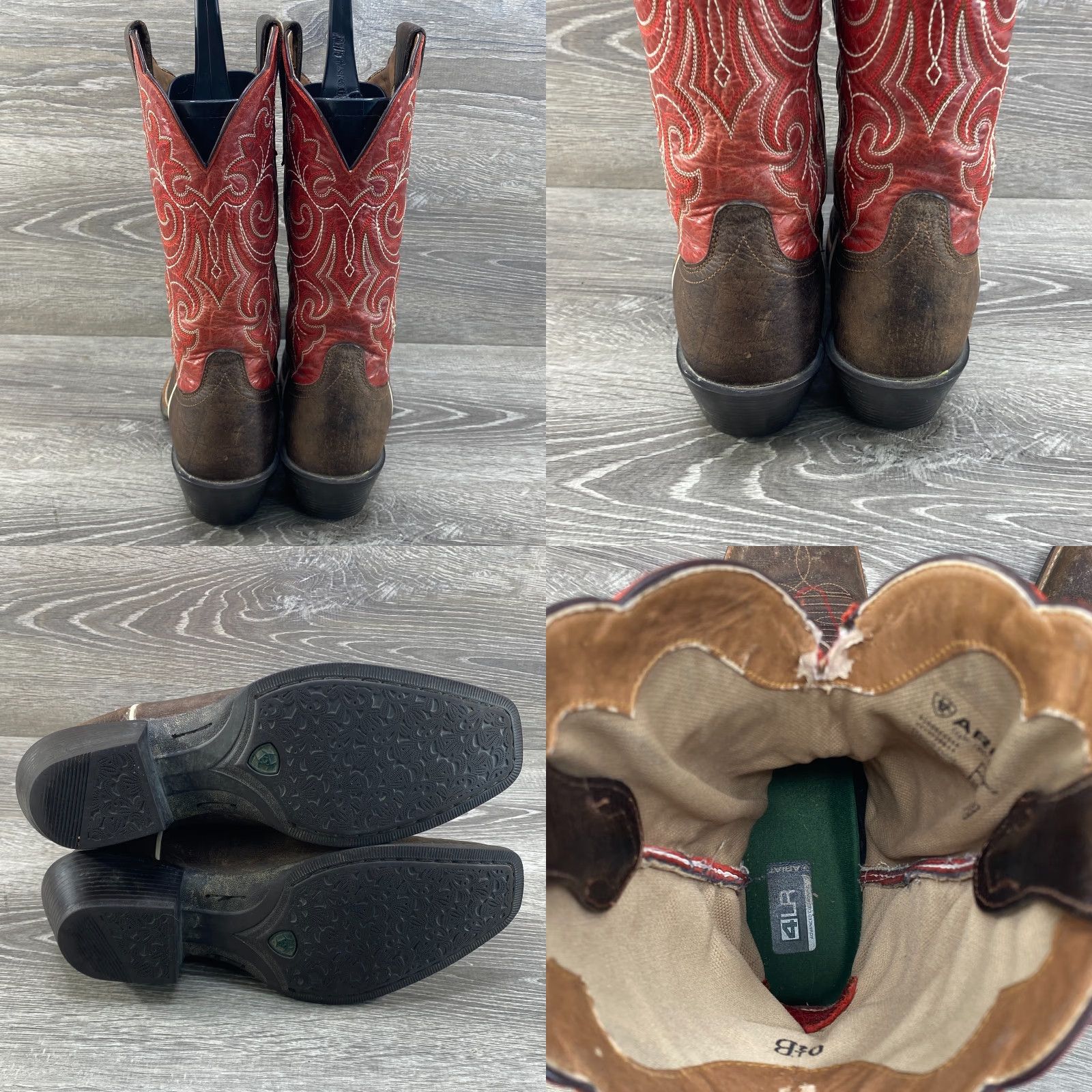 Ariat Ariat Ladies 9.5 B Cowboy Round Up Square Toe Brown & Red Leather Western Boots Size US 7 / IT 37 - 8 Thumbnail