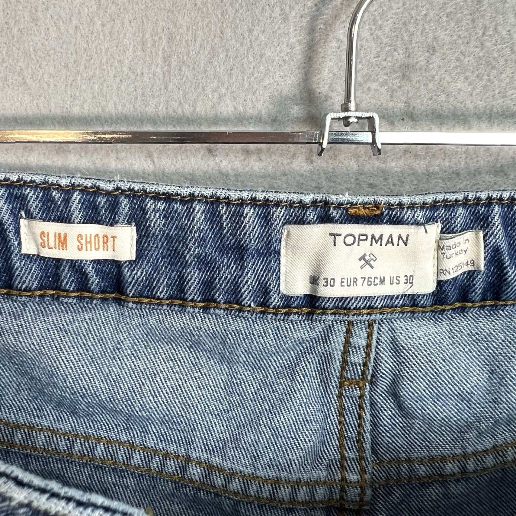 Topman Topman Denim Short — Adult Mens 30 Blue Medium Wash Bermuda 8in Inseam Regular Cotton Front Flat Shirt? Size US 30 / EU 46 - 7 Thumbnail