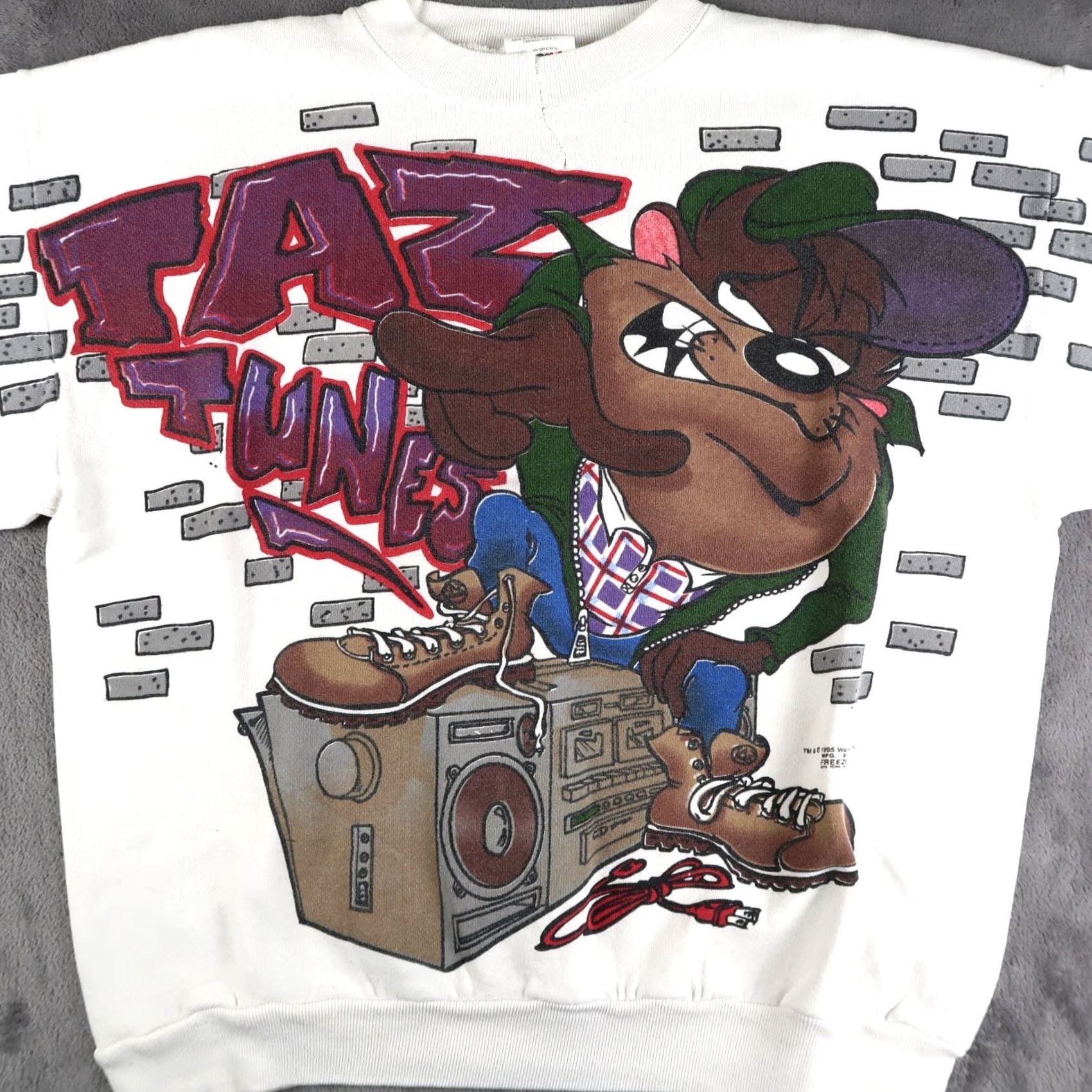 Vintage VINTAGE Looney Tunes Taz Sweatshirt Mens L Crewneck Pullover White 90s Graphic Print Hockey Hip Hop Size US L / EU 52-54 / 3 - 5 Thumbnail
