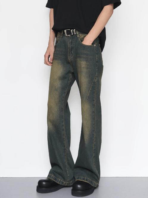 Japanese Brand Retro distressed men's loose all-match straight flared jeans Size US 32 / EU 48 - 2 Thumbnail
