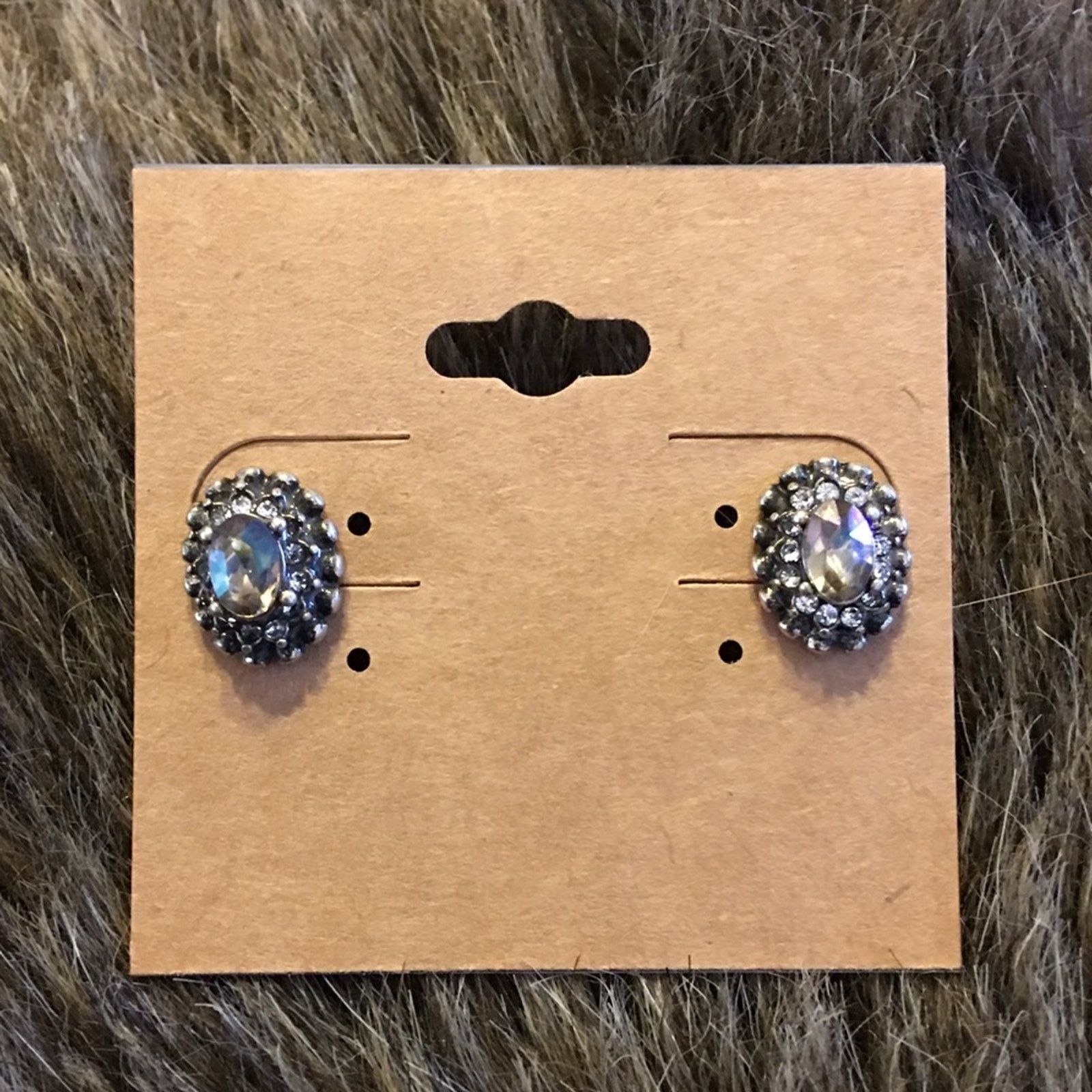 Jewelry Antique silver tone oval AB rhinestone earrings Size ONE SIZE - 2 Thumbnail