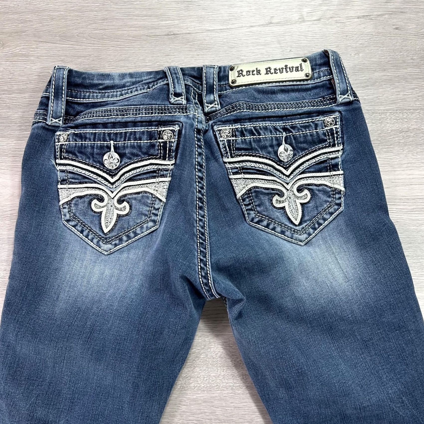 Vintage Rock Revival Jeans Womens 27 Blue Easy Crop Sukara EC3 Distressed Bootcut Denim Jeans Size 27" / US 4 / IT 40 - 4 Thumbnail