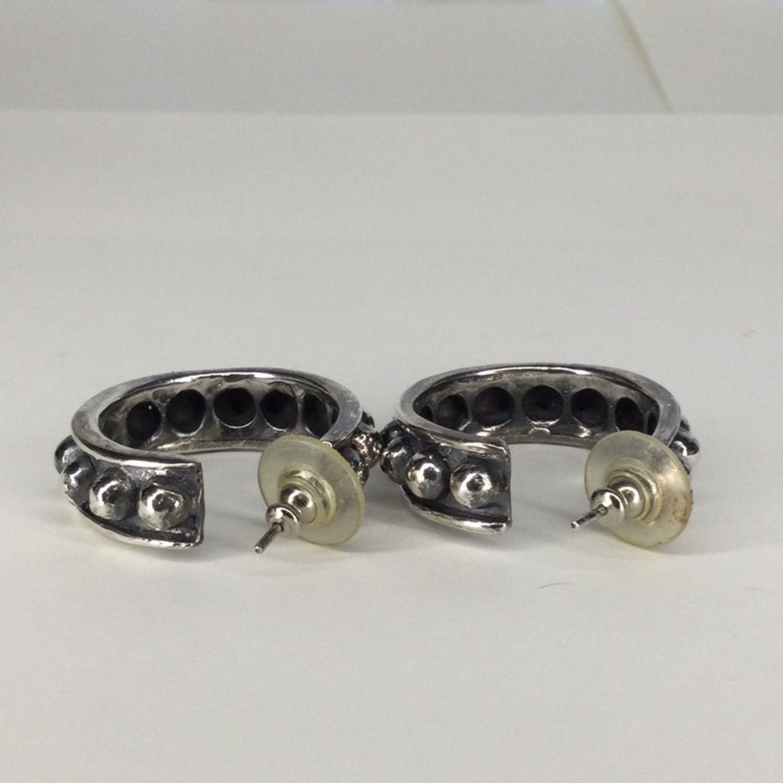 Other Silver & Black Tone Retro 1990's Stud Hoop Earrings Size ONE SIZE - 4 Thumbnail